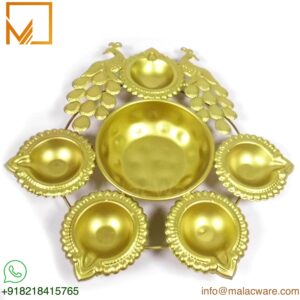 Golden Peacock Brass Diya & Tealight Holder