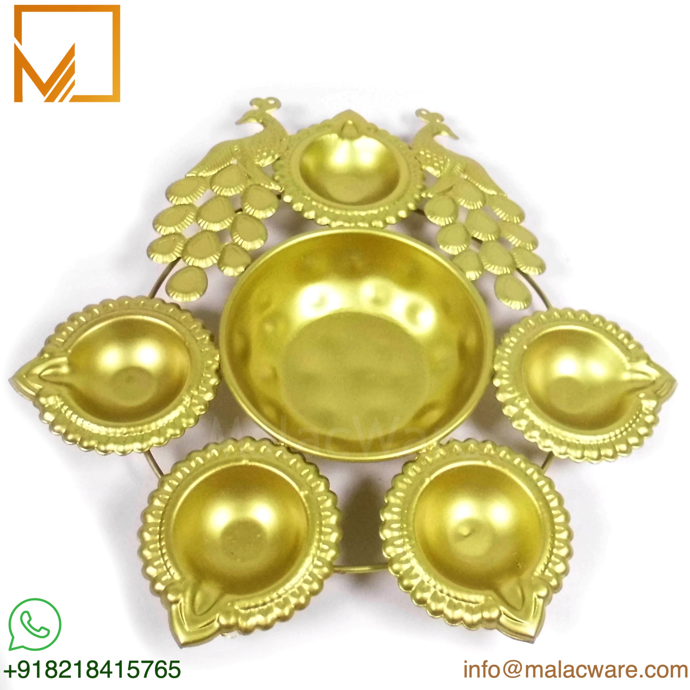 Golden Peacock Brass Diya & Tealight Holder