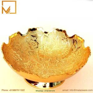 Golden Brass Bowl with Leaf Pattern