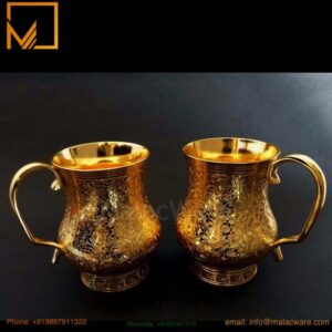 Handcrafted Brass Beverage Mug Set of 2