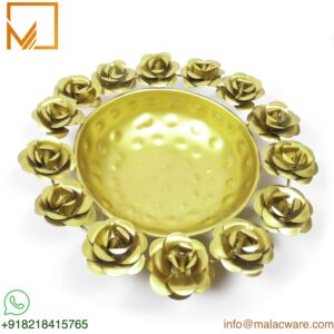 Golden Rose Flower Metal Urli Bowl