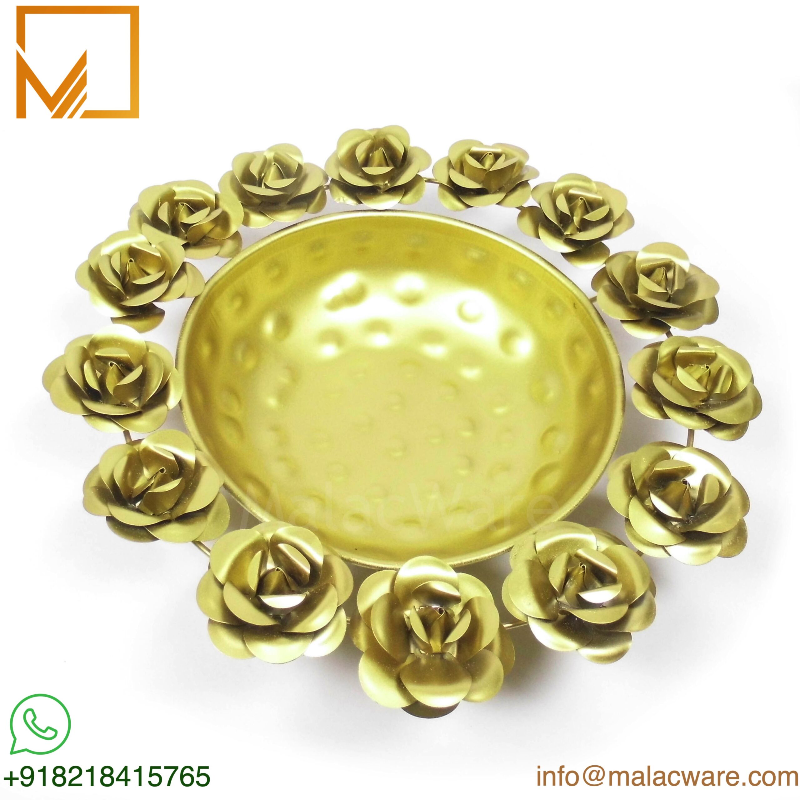 Golden Rose Flower Metal Urli Bowl