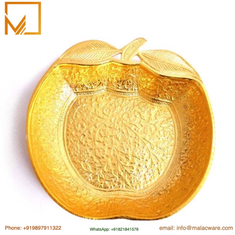 Home 13 Golden Apple Brass Tray- 13.5 cm