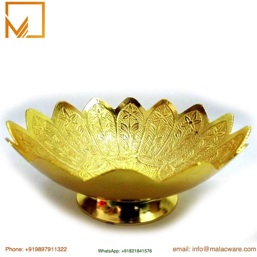 Golden Floral Cut Brass Bowl Set- 2 Pieces Handcrafted Gift 1 Golden Floral Cut Brass Bowl Set