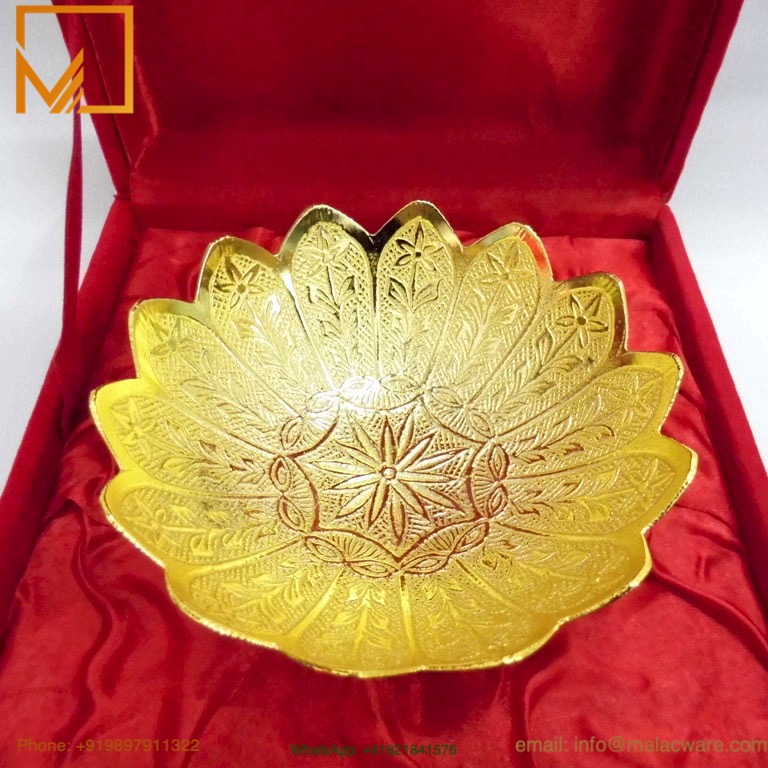 Golden Floral Cut Brass Bowl Set- 2 Pieces Handcrafted Gift 3 Golden Floral Cut Brass Bowl Set- 2 Pieces Handcrafted Gift - Image 3