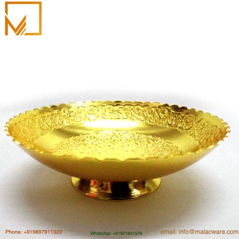 15 cm Decorative Wedding Gift-Golden Handmade Engraved Brass Tray 1 15 cm Decorative Wedding Gift