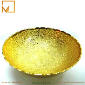 Golden Brass Tray Set with Peacock Engraving