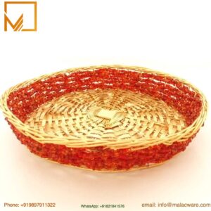 Hand woven aluminium golden basket for wedding gifting and storage