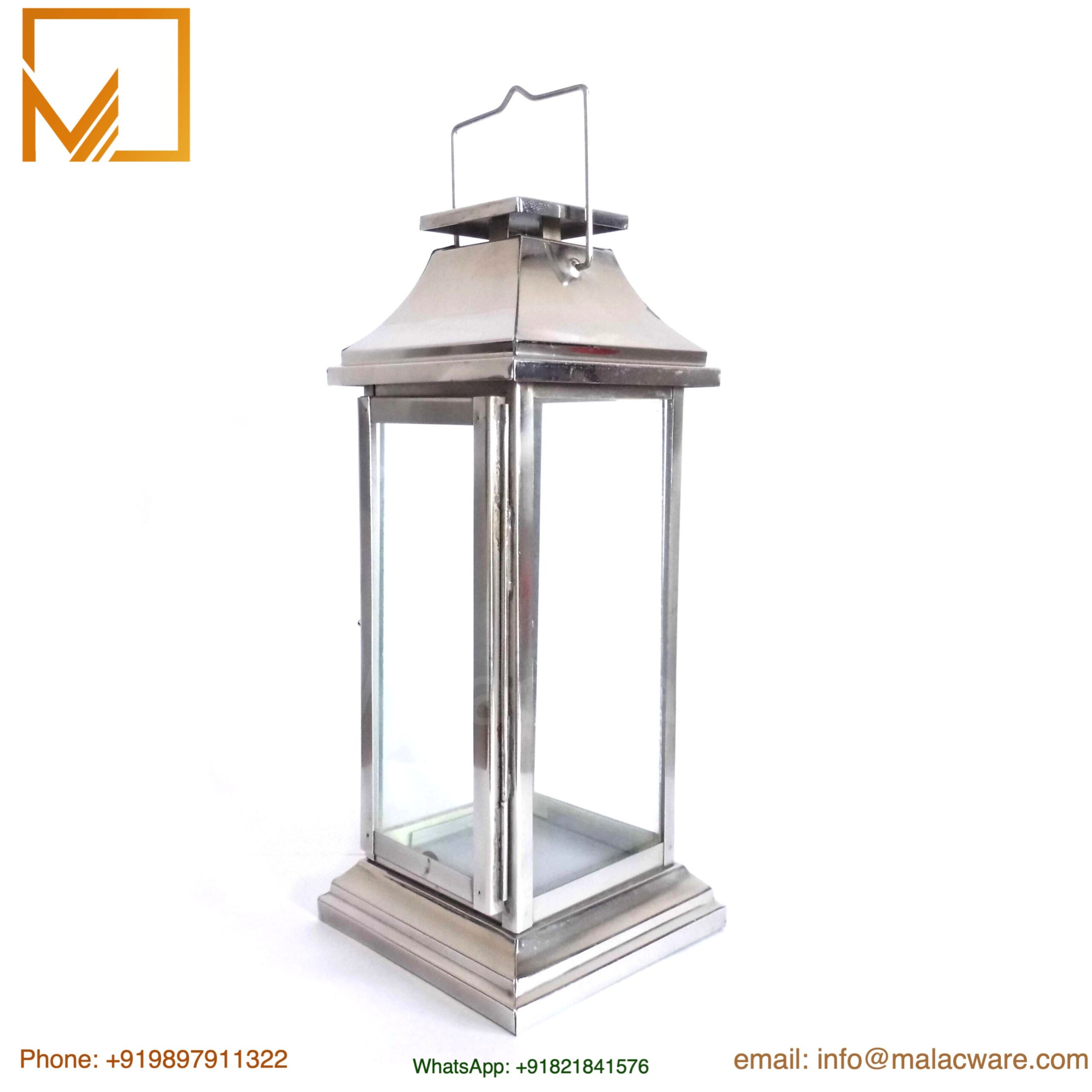 Stainless Steel Lantern with Stepped Footing-Silver Finish Hanging 2 Stainless Steel Lantern with Stepped Footing-Silver Finish Hanging - Image 2