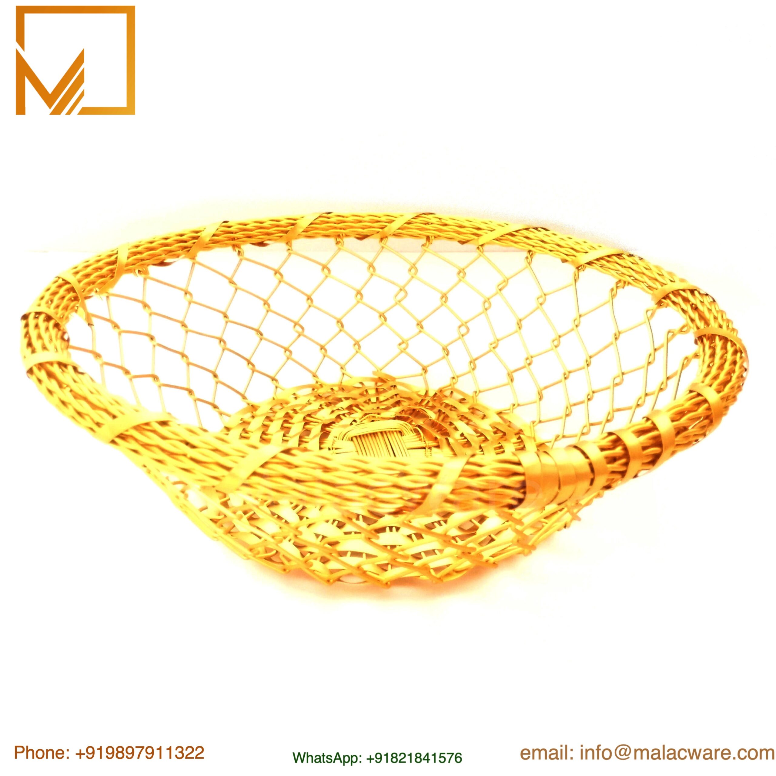 Hand Woven Aluminum Golden Table Basket - Golden Finish 1 Hand Woven Aluminum Golden Table Basket