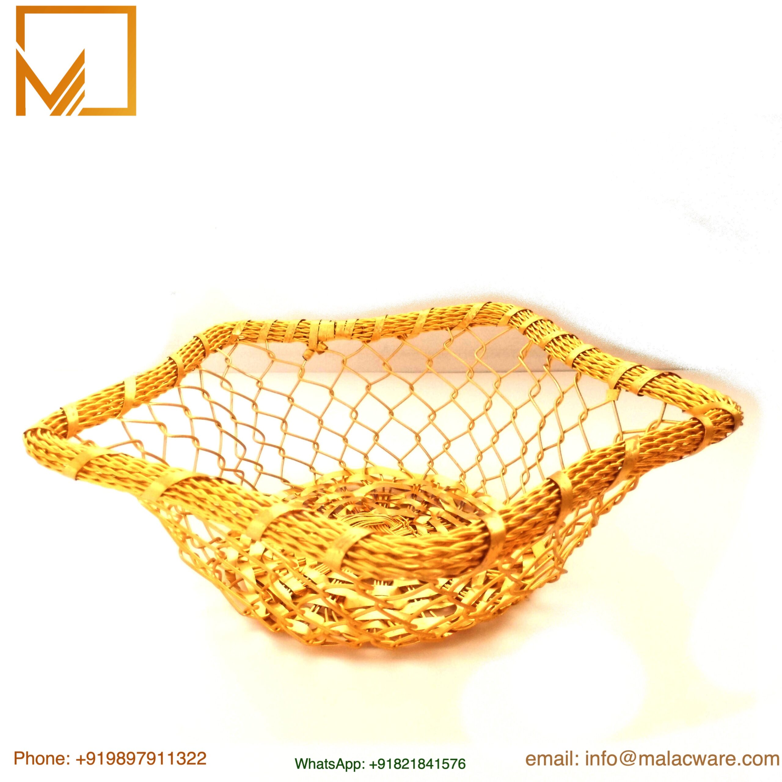 Kitchen Table Hand Woven Golden Fruit Basket - Golden Finish 1 Kitchen Table Hand Woven Golden Fruit Basket - Golden Finish
