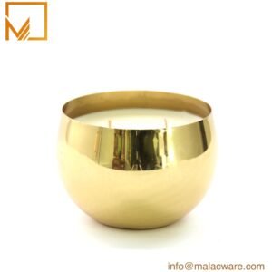 M150013-GD gloss gold curve base bowl candle jar for 260 g wax, 8.7 x 6.4 cm