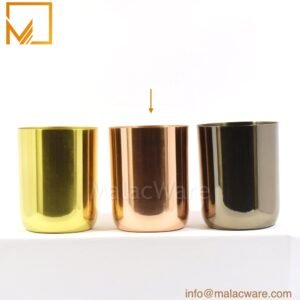 M150035-RG gloss rose gold round base candle jar for 300 g wax, 7.6 x 8.9 cm