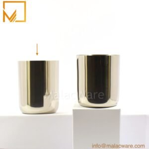 M150036-SV polished stainless steel round base candle jar for 330 g wax, 8 x 10 cm