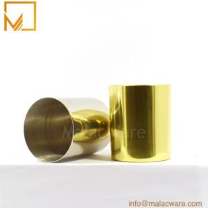 M150063-GD gloss gold flat base candle jar for 400 g wax, 8.5 x 10 cm