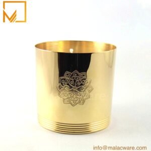 M150095-GP gold plated tapered candle jar with engraved logo, 280 g wax