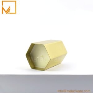 M150111-GD gloss gold hexagonal candle jar for 250 g wax, 7.5 x 9.5 cm