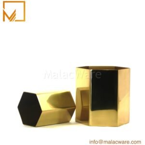 M150113-GD gloss gold hexagonal candle jar for 700 g wax, 11.5 x 11.5 cm